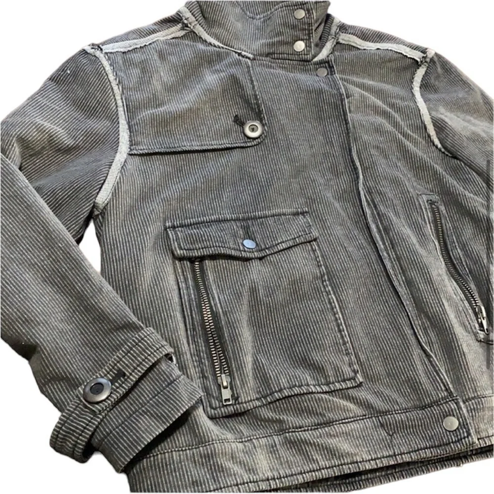 Free People Jacket oversized Moto Railroad Conductor Pinstripe knit bomber black - Picture 8 of 10